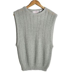VINTAGE 80s Grey High Neck Knit Sweater Vest  SZ M